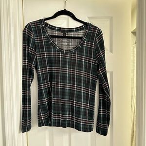 Ann taylor size small green/pink plaid long sleeve shirt